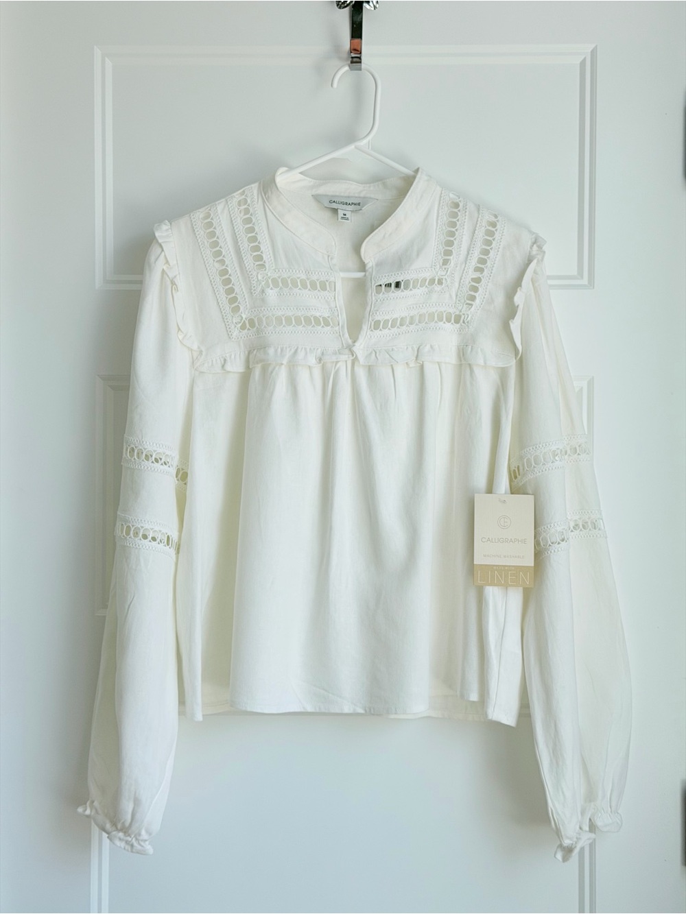 Calliope Linen White Eyelet-Trim Peasant Blouse - Picture 1 of 1